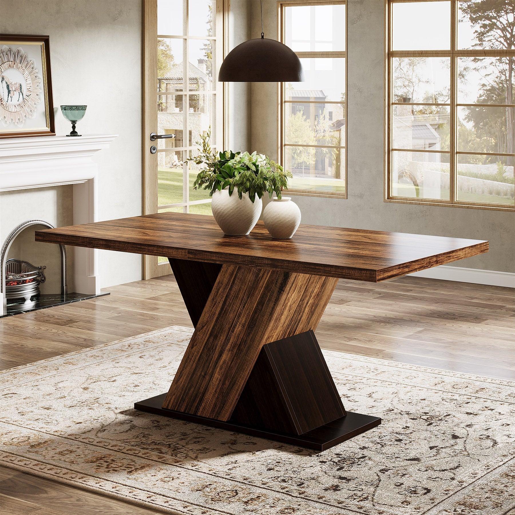 140 cm Dining Table, Wood Kitchen Dinner Table for 4-6