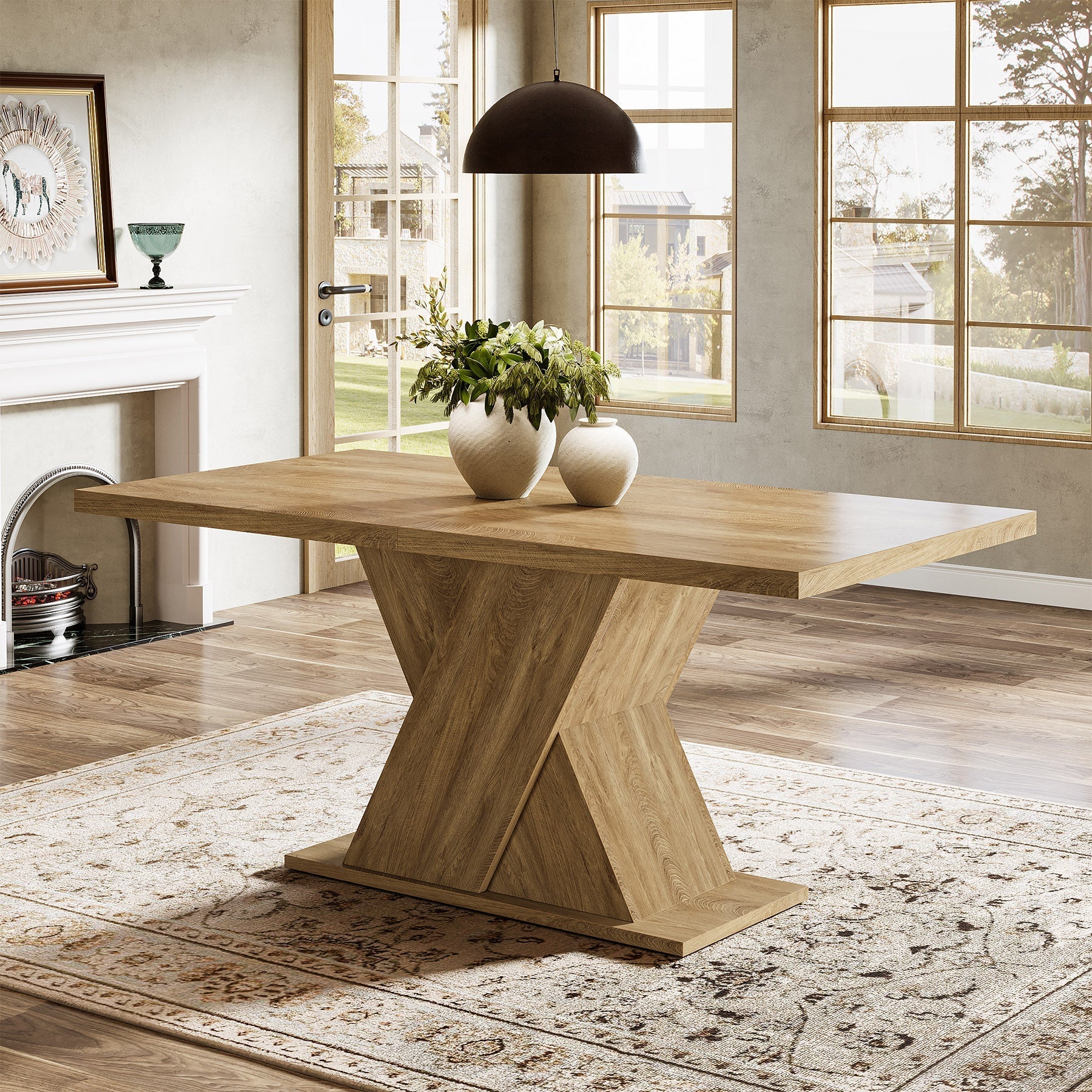 140 cm Dining Table, Wood Kitchen Dinner Table for 4-6