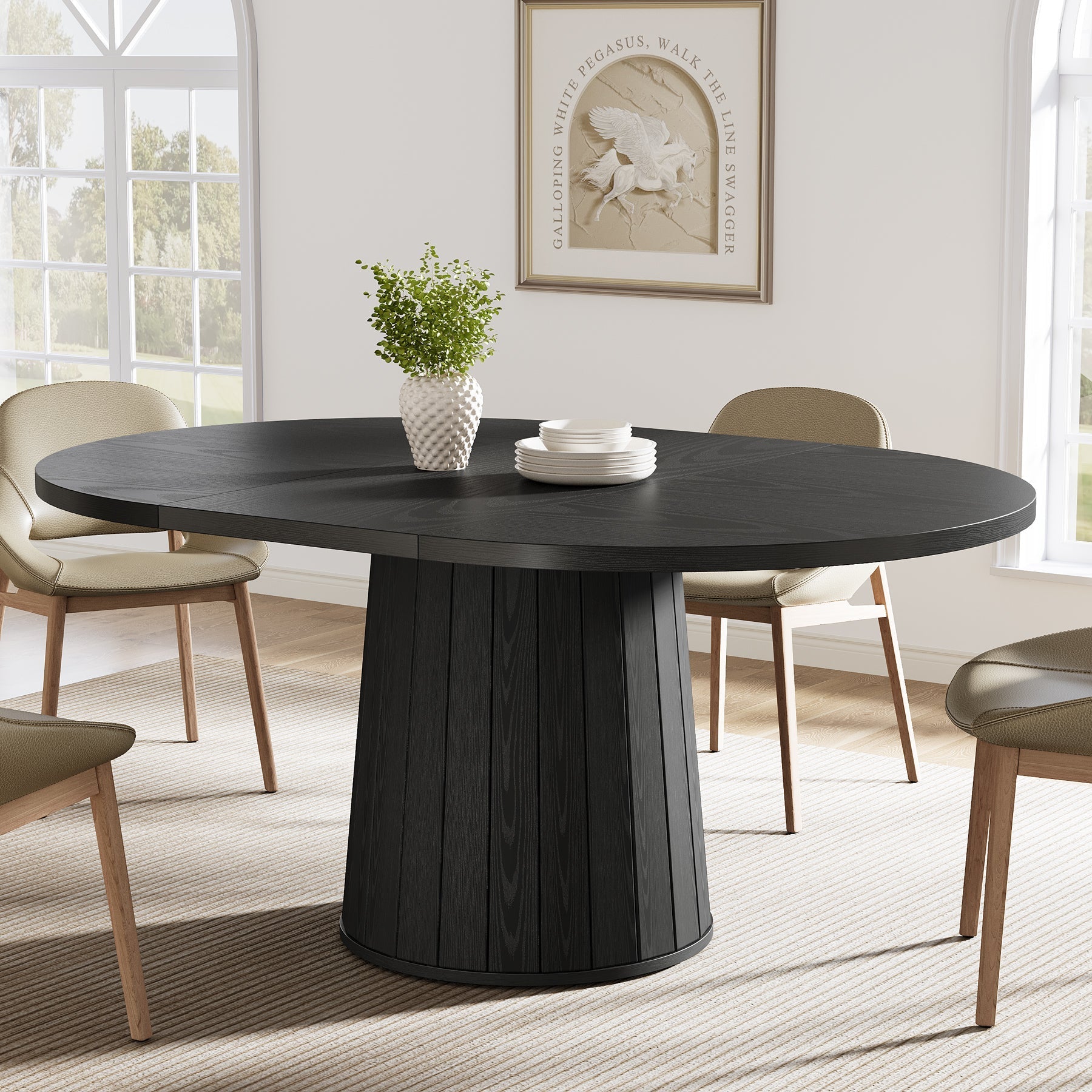 140 cm Dining Table, Wood Oval Kitchen Dinner Table