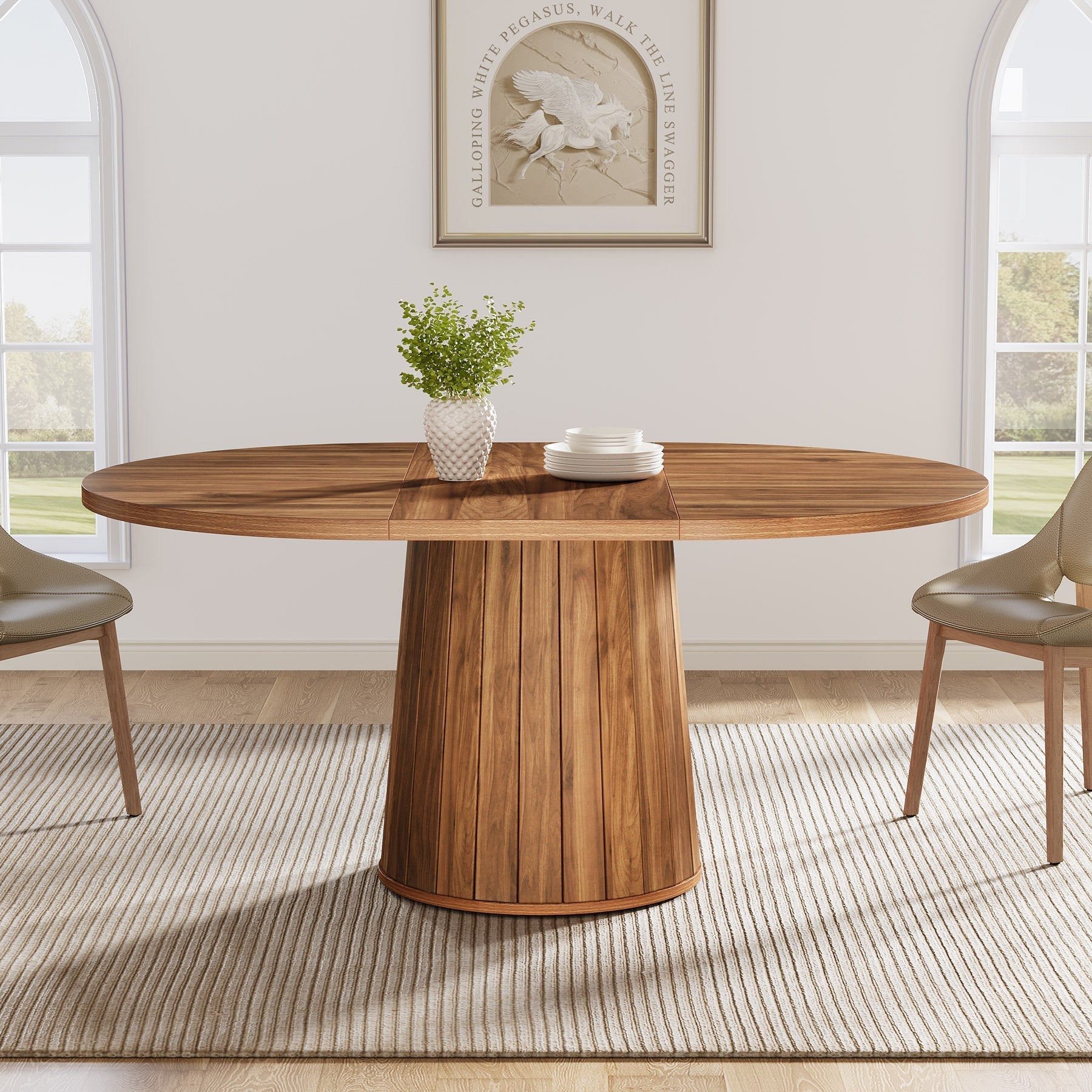 140 cm Dining Table, Wood Oval Kitchen Dinner Table