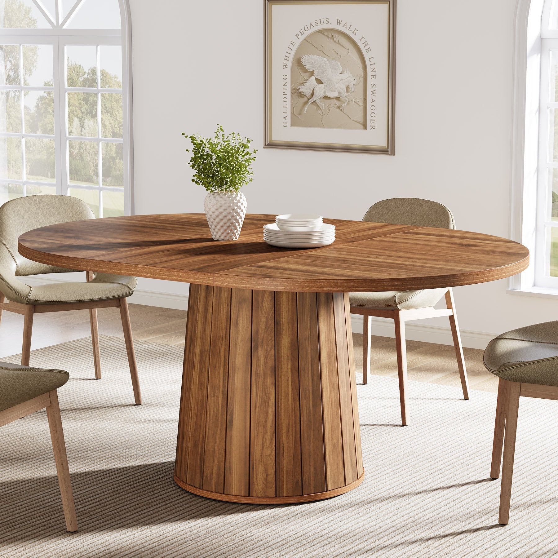 140 cm Dining Table, Wood Oval Kitchen Dinner Table