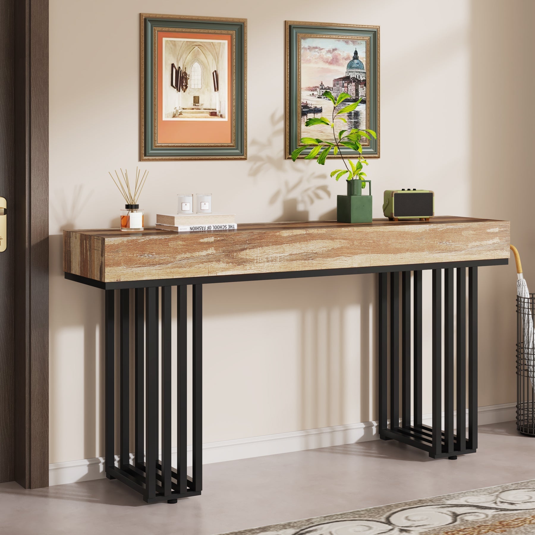 140 cm Console Table, Modern Entryway Table with Metal Legs