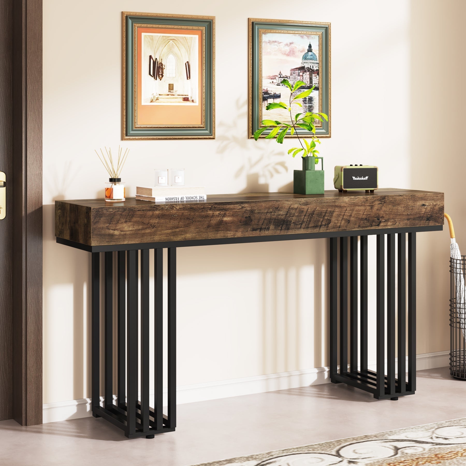 140 cm Console Table, Modern Entryway Table with Metal Legs