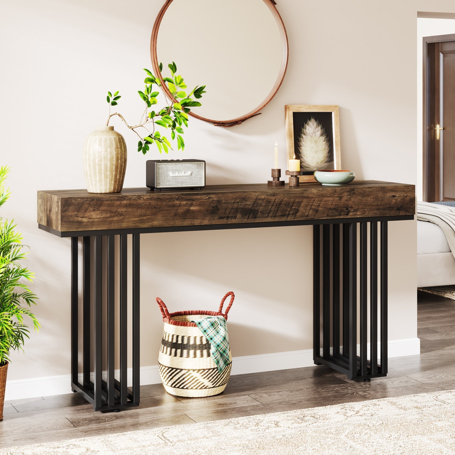 140 cm Console Table, Modern Entryway Table with Metal Legs