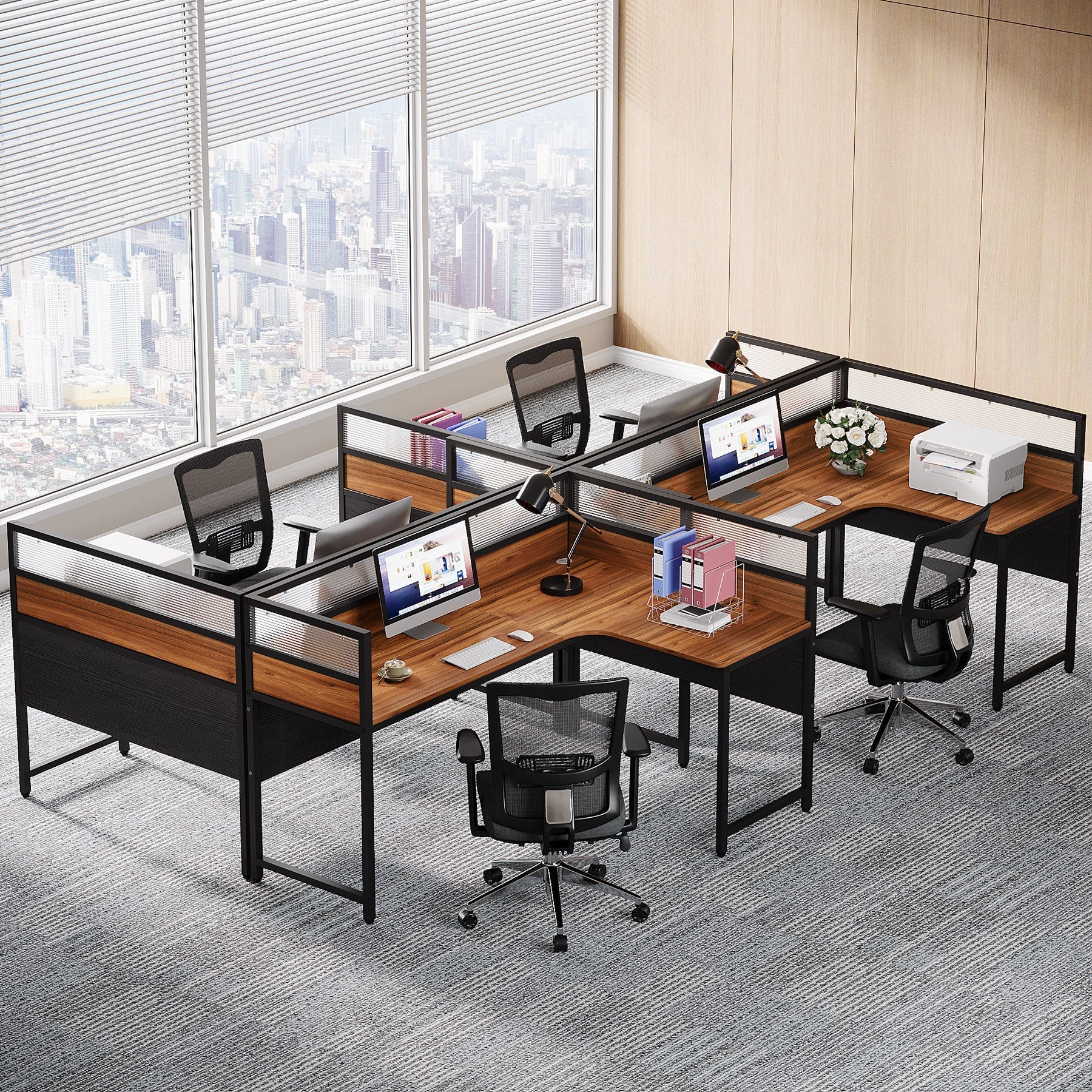 140 cm L-Shaped Computer Desk, Executive Desk Corner Office Desk with Baffle Plate