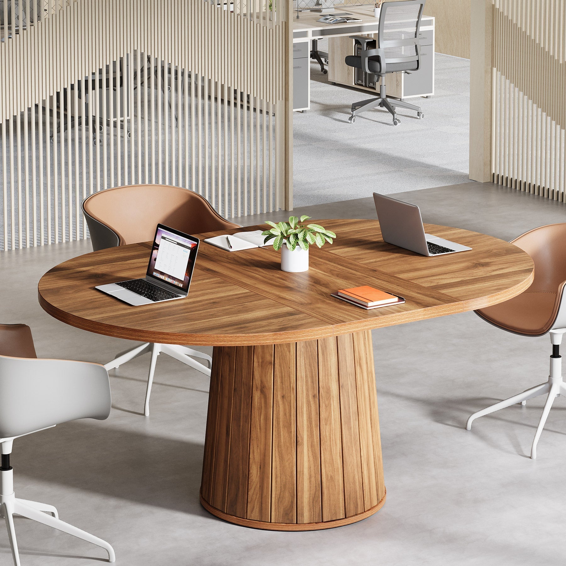 140 cm Oval Meeting Table, Wood Conference Table for 6 People