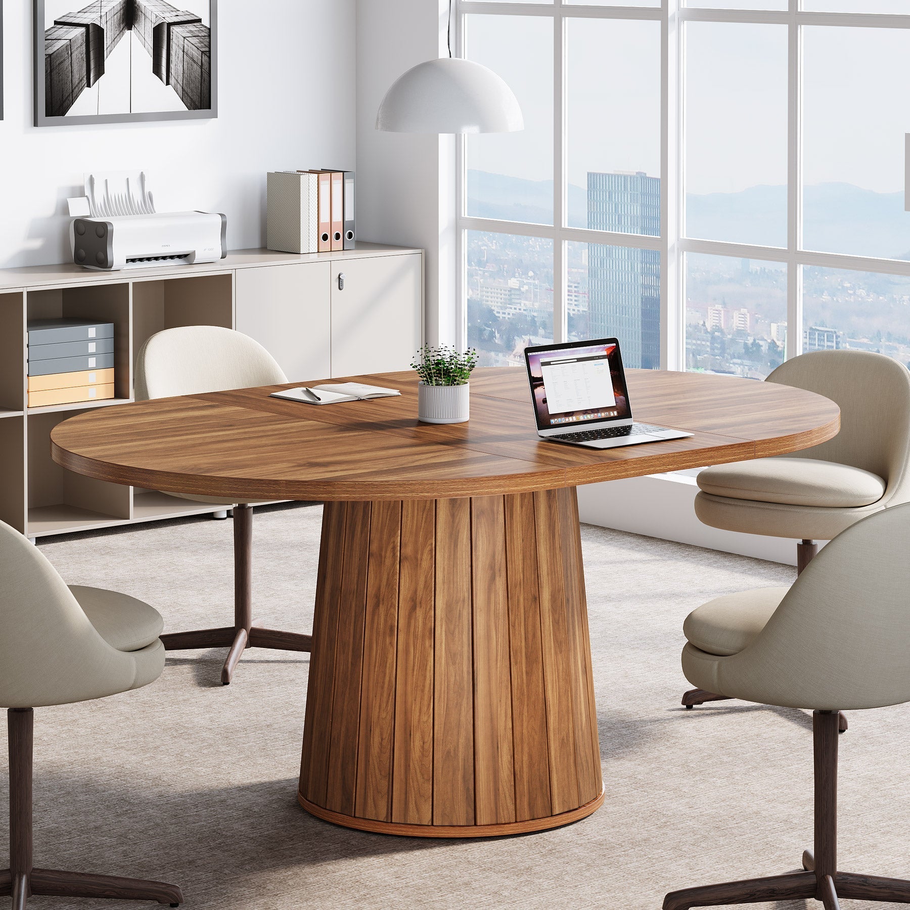 140 cm Oval Meeting Table, Wood Conference Table for 6 People