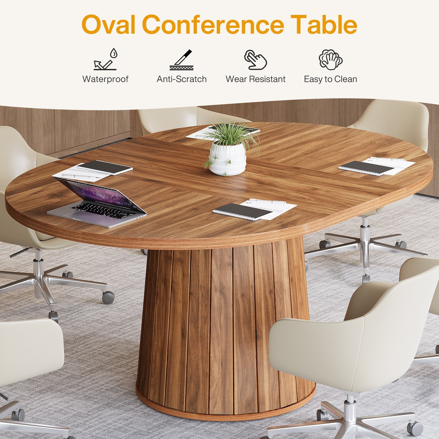 140 cm Oval Meeting Table, Wood Conference Table for 6 People