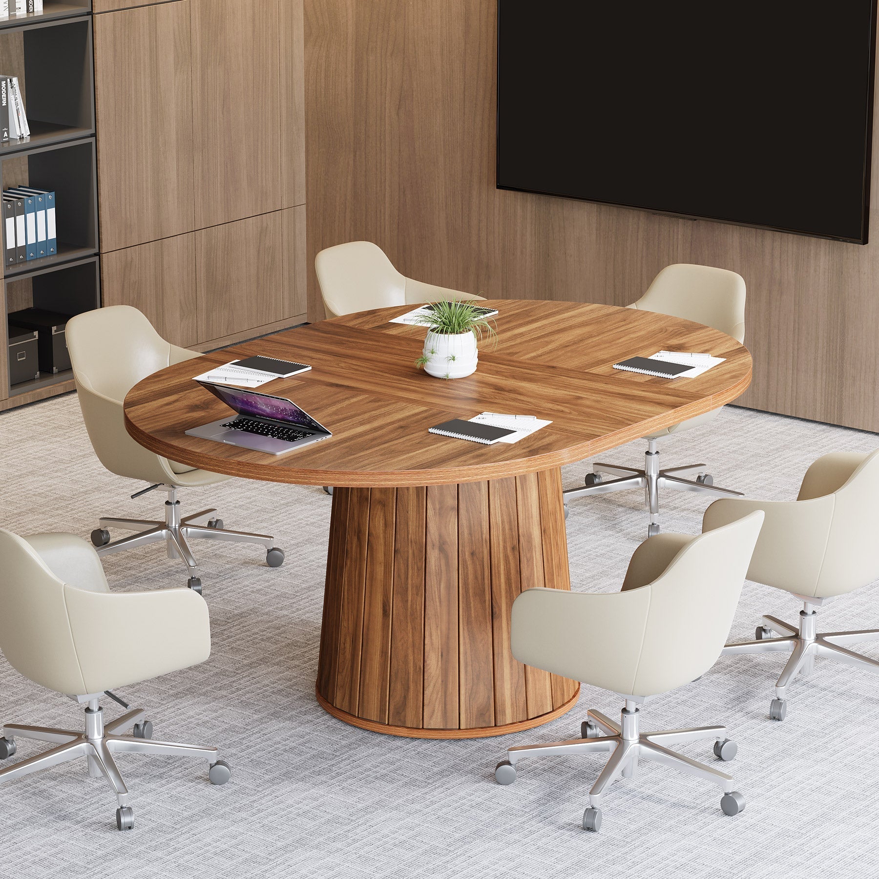 140 cm Oval Meeting Table, Wood Conference Table for 6 People