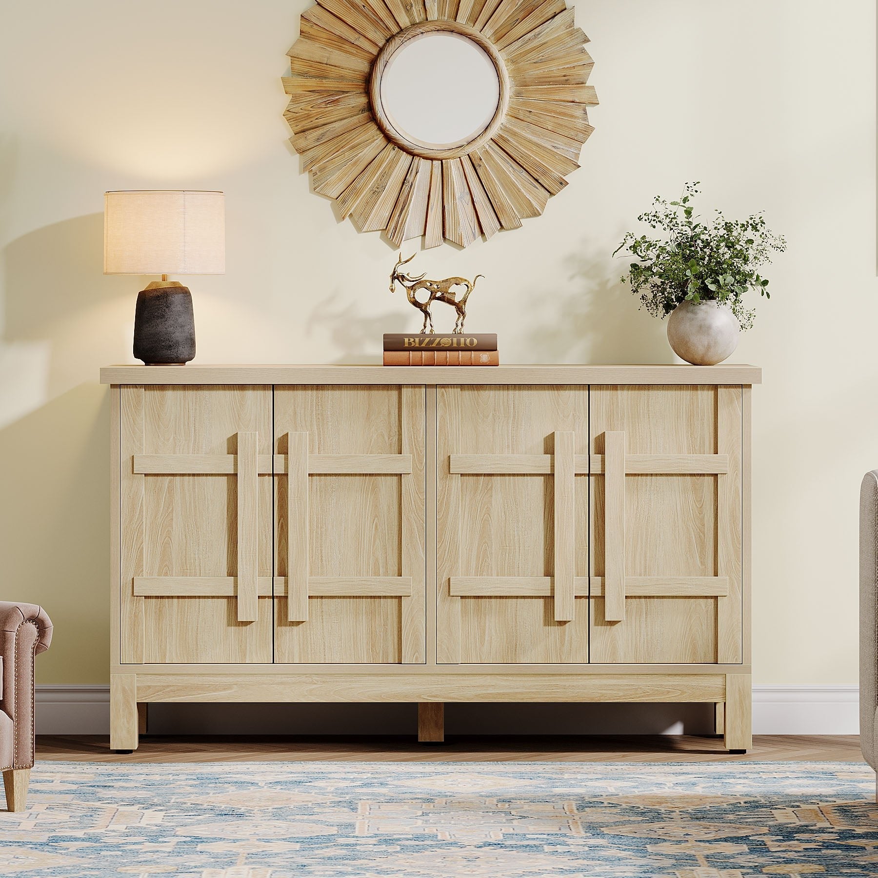 140 cm Sideboard Buffet, Farmhouse Sideboard Cabinet Credenzas with Storage