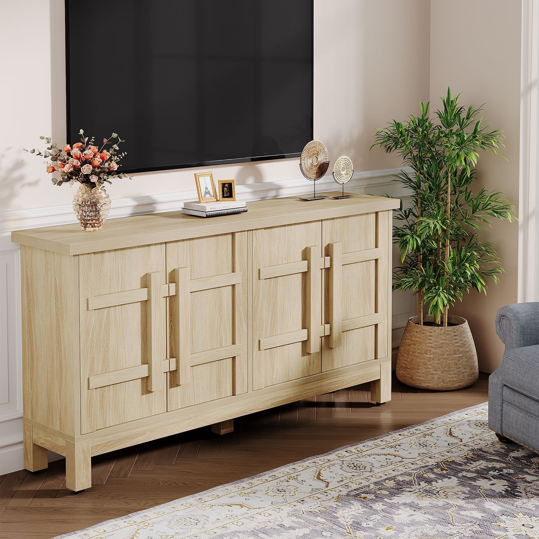 140 cm Sideboard Buffet, Farmhouse Sideboard Cabinet Credenzas with Storage