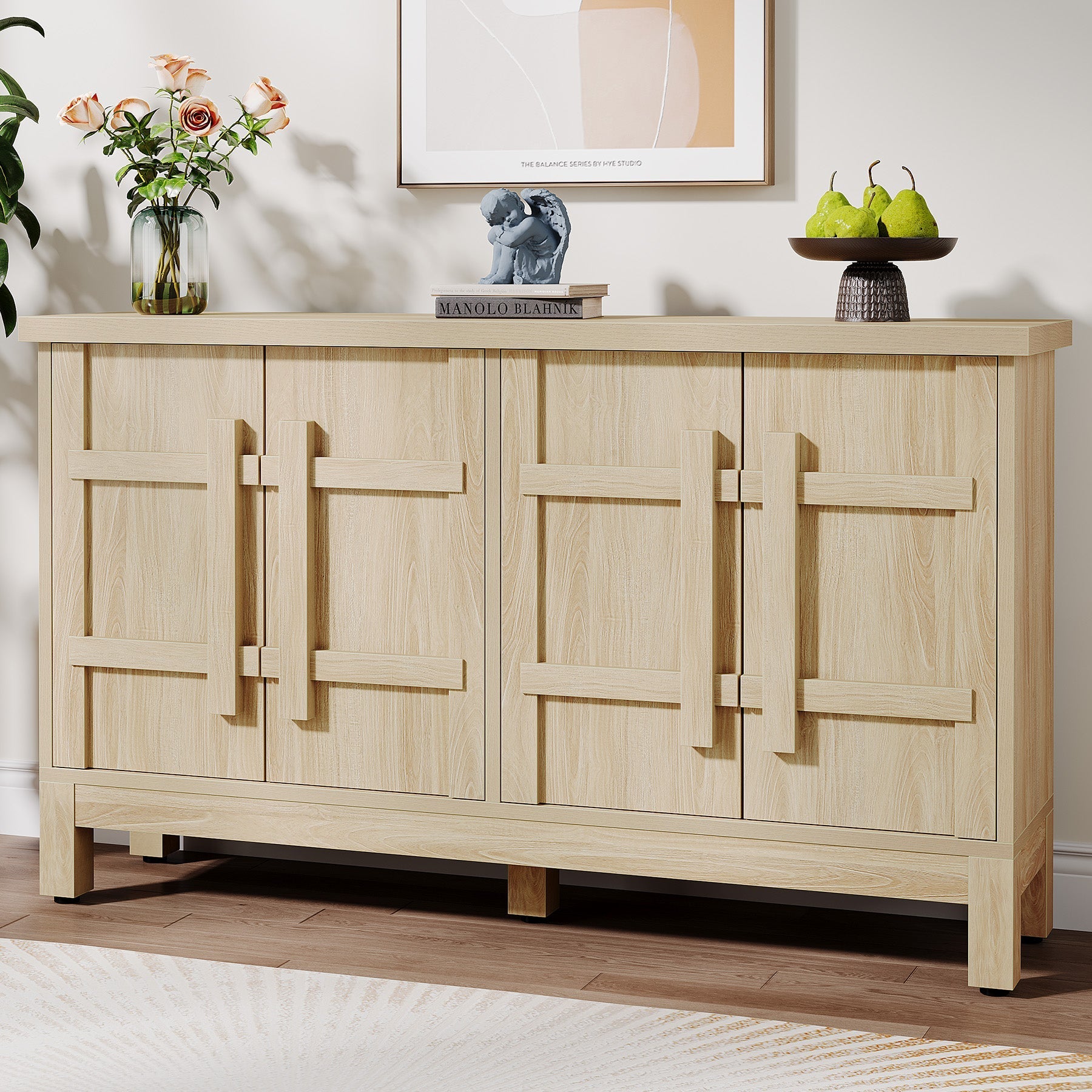 140 cm Sideboard Buffet, Farmhouse Sideboard Cabinet Credenzas with Storage