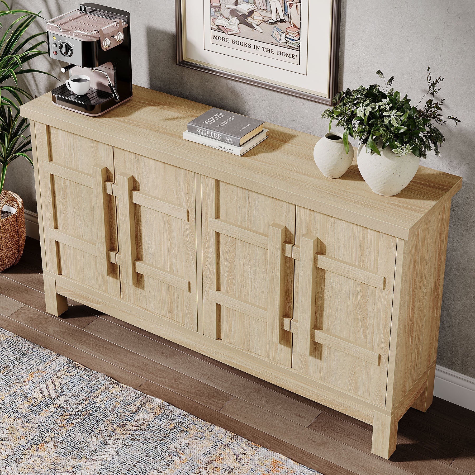 140 cm Sideboard Buffet, Farmhouse Sideboard Cabinet Credenzas with Storage