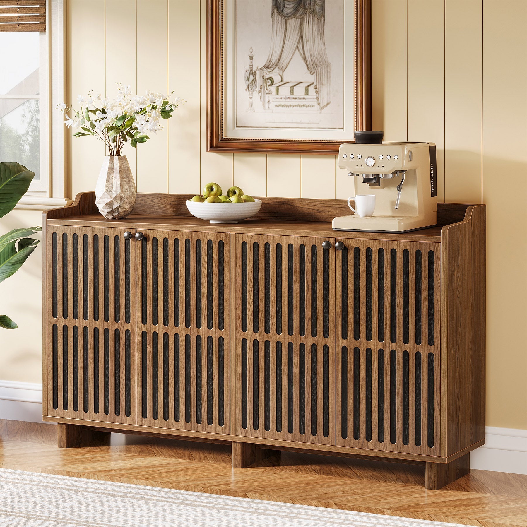 140 cm Sideboard Buffet, Farmhouse Storage Cabinet Credenzas with Adjustable Shelves