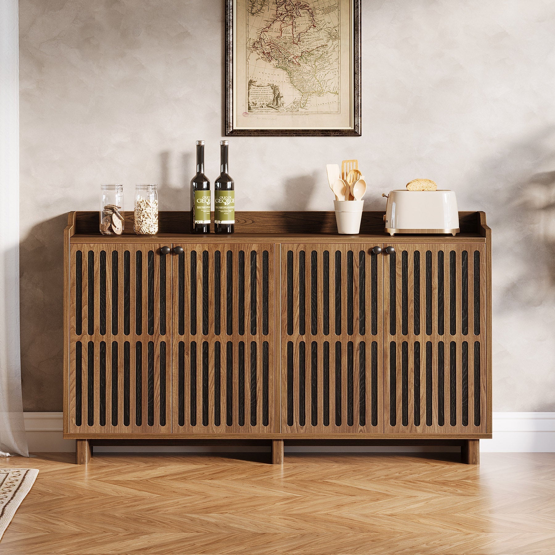 140 cm Sideboard Buffet, Farmhouse Storage Cabinet Credenzas with Adjustable Shelves