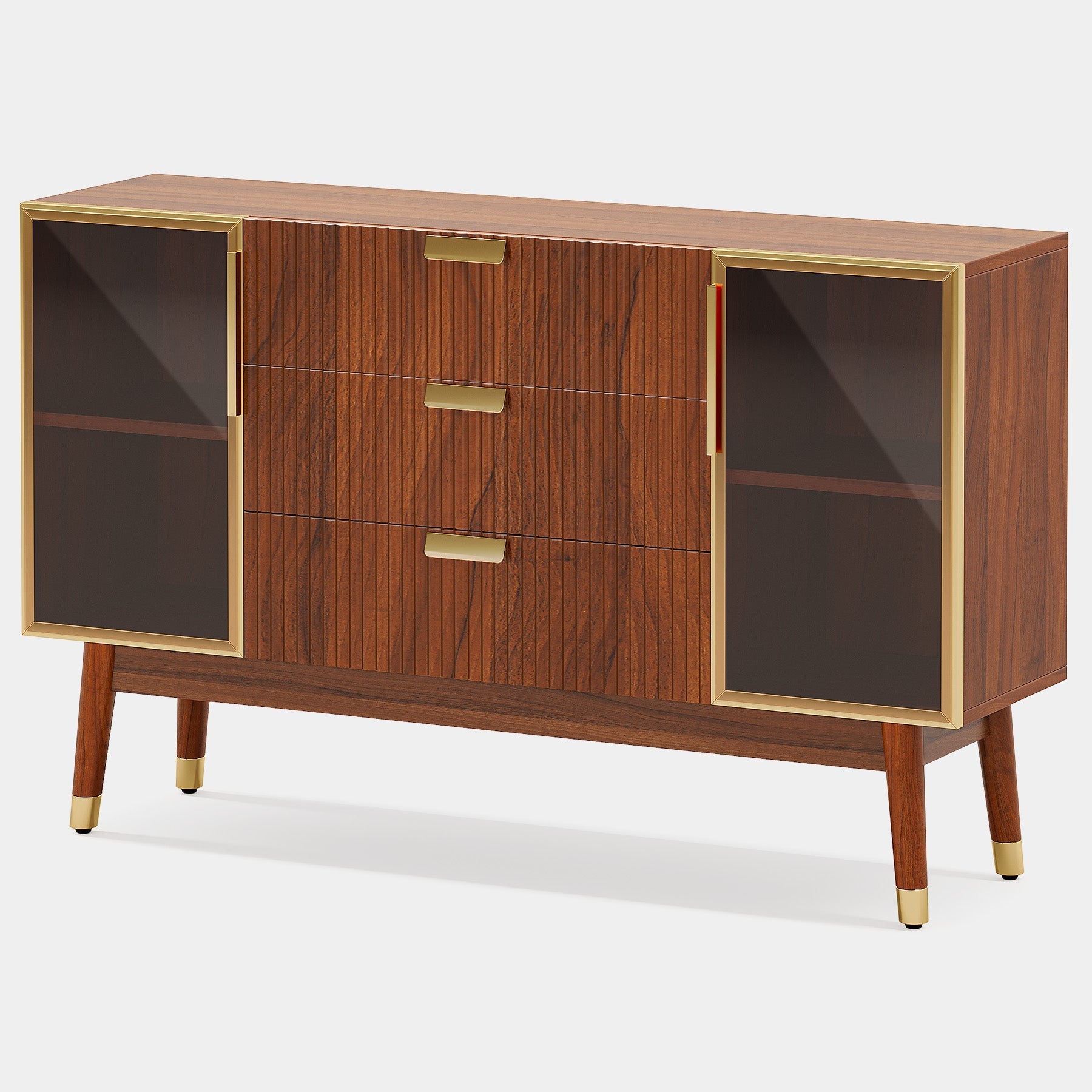 140 cm Sideboard Buffet, Mid-Century Buffet Storage Cabinet with 3 Drawers