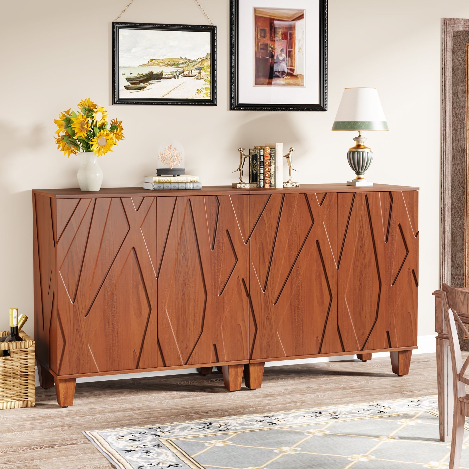 140 cm Sideboard Buffet Storage Credenza Cabinet with Solid Wood Legs