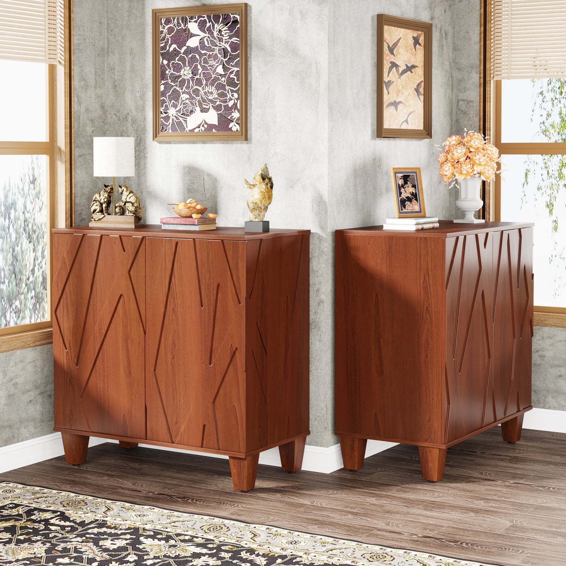 140 cm Sideboard Buffet Storage Credenza Cabinet with Solid Wood Legs