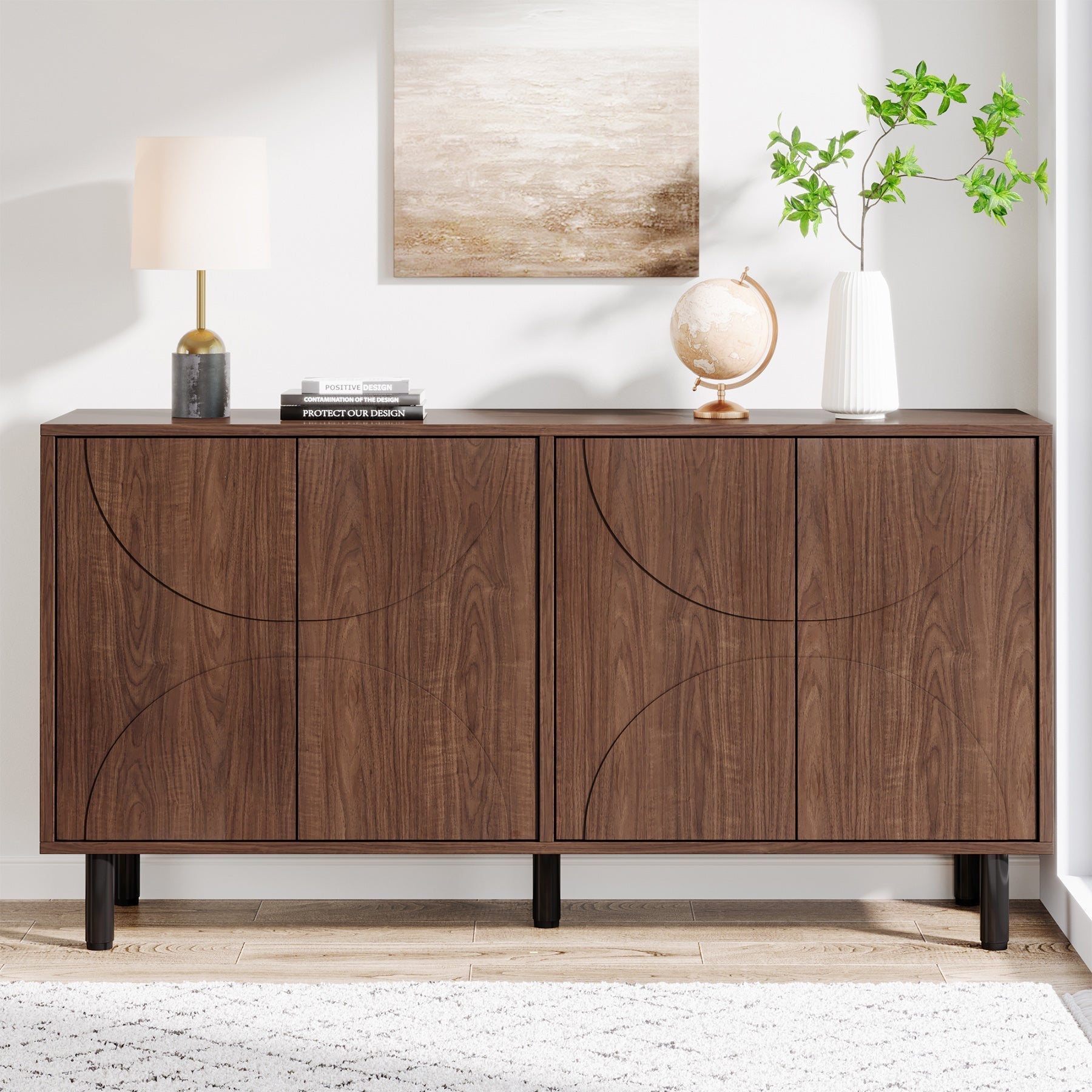 140 cm Sideboard Buffet, Kitchen Sideboard Storage Cabinet with 4 Doors