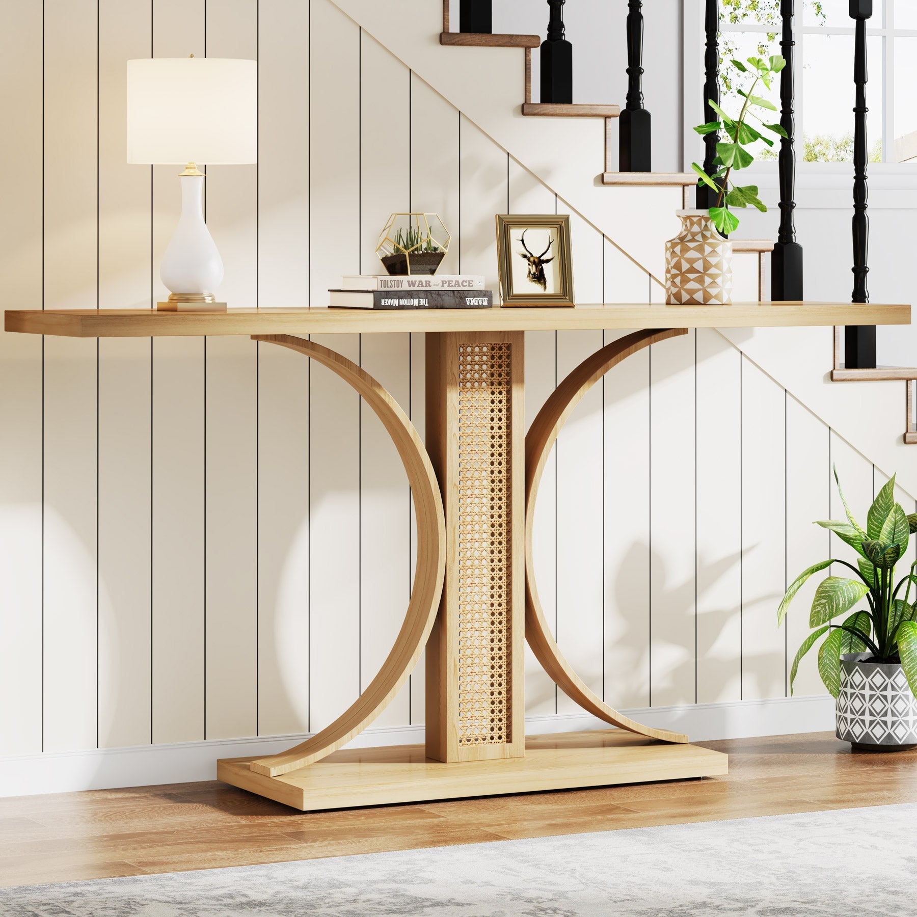 140 cm Wood Console Table, Traditional Sofa Table Entryway Table