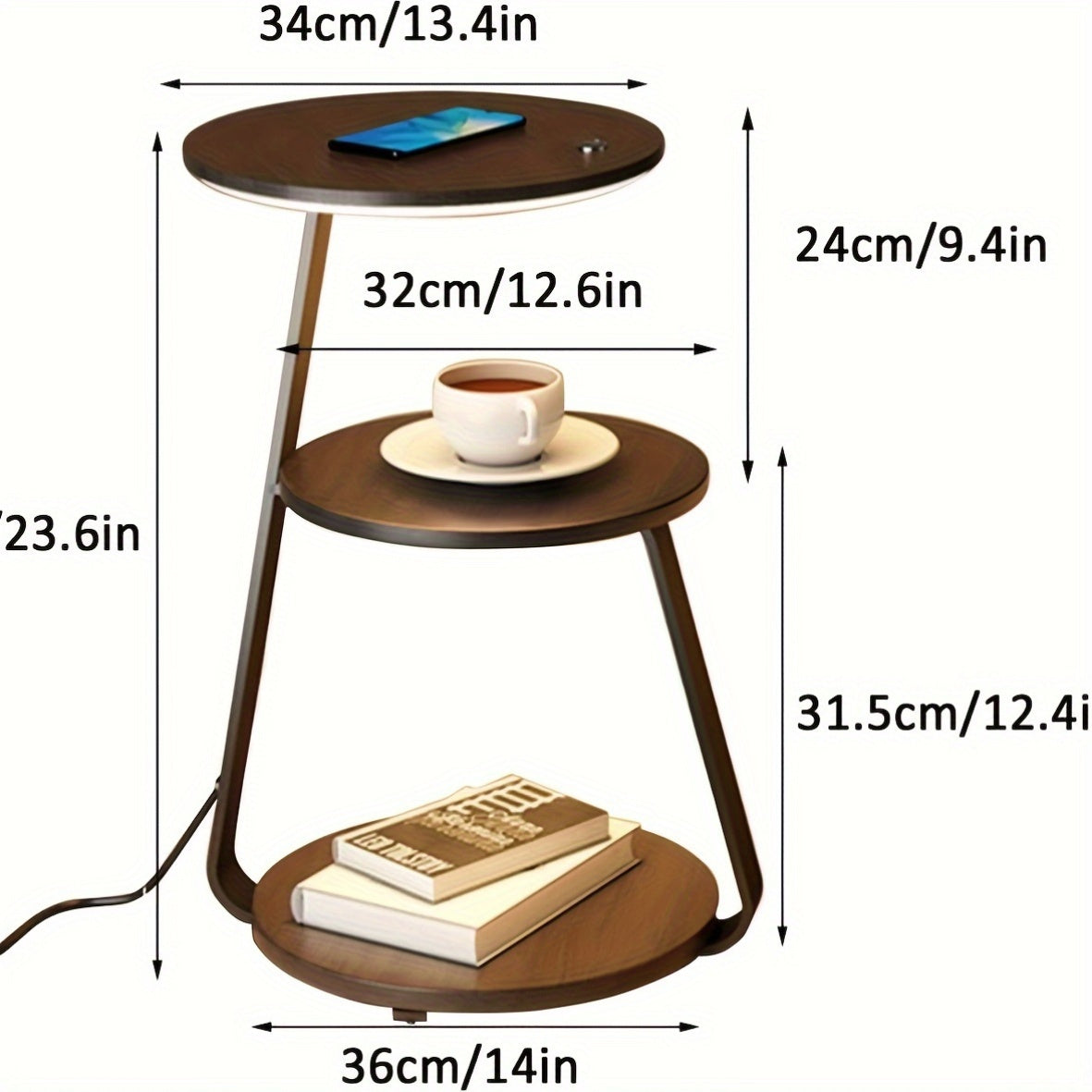 Nightstand, Sofa Side Table With 3 Tier Storage Panel, Bedside Tables