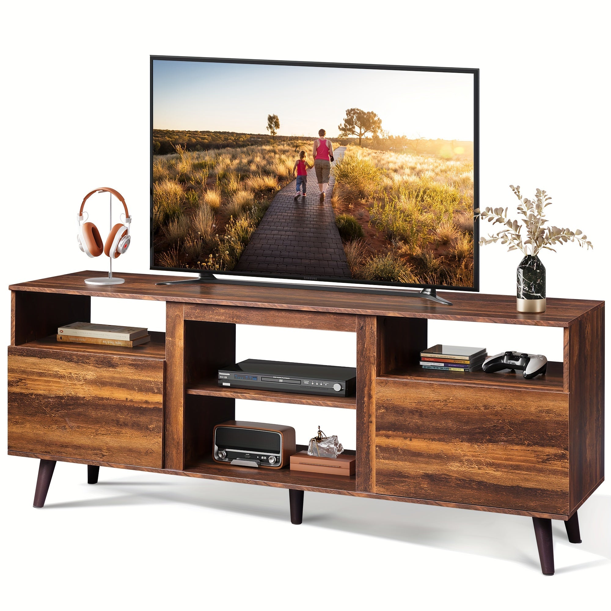 TV Stand for 65 Inch TV, 147cm Entertainment Center with 2 Storage Cabinets, Media Console for Living Room, Bedroom and Office