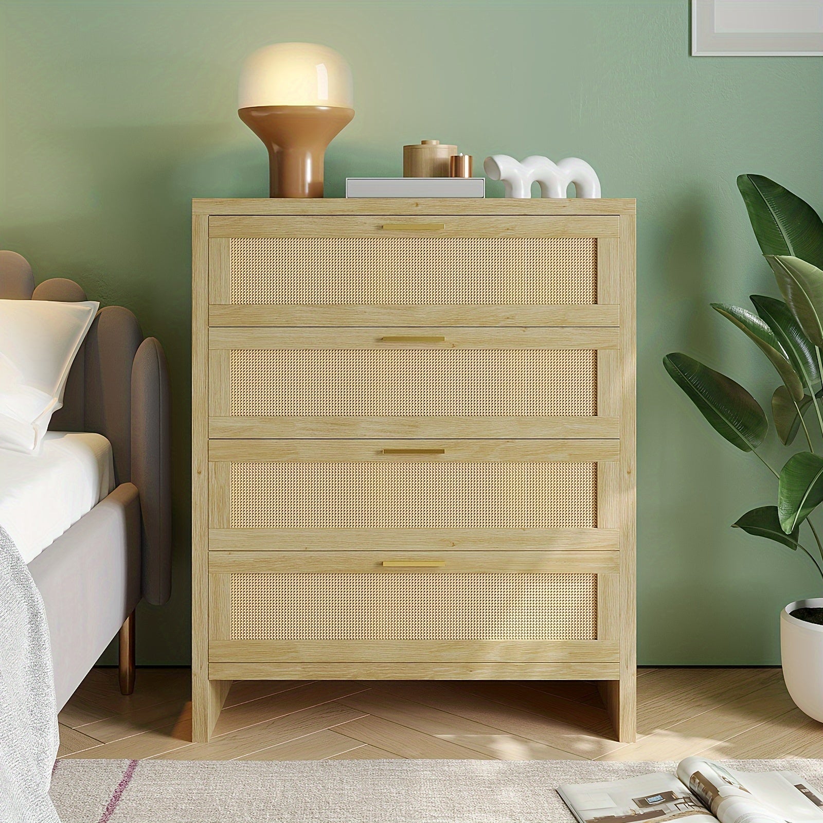 105cm T Rattan Chest With 4 Drawers & Metal Handles