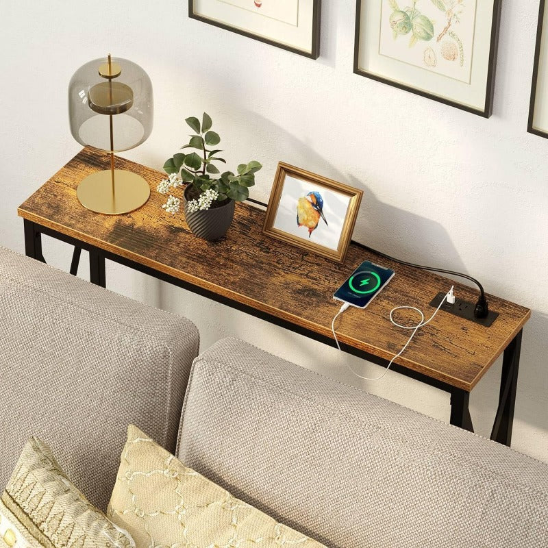 Console Table with Power Outlet, Sofa Table with Charging Station, Narrow Entryway Table, Skinny Hallway Table, Behind Couch Table 100 x 30/20, 140 x 30/20, 180 x 30/20 Farmhouse Table Behind Sofa Couch H