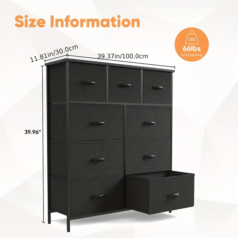 Dresser With 9 Drawers Fabric Storage Tower, Storage Cabinet Organizer Unit For Lab, Living Room, Hallway, Closets & Nursery - Sturdy Steel Frame, Wooden Top & Anti-tilt Function