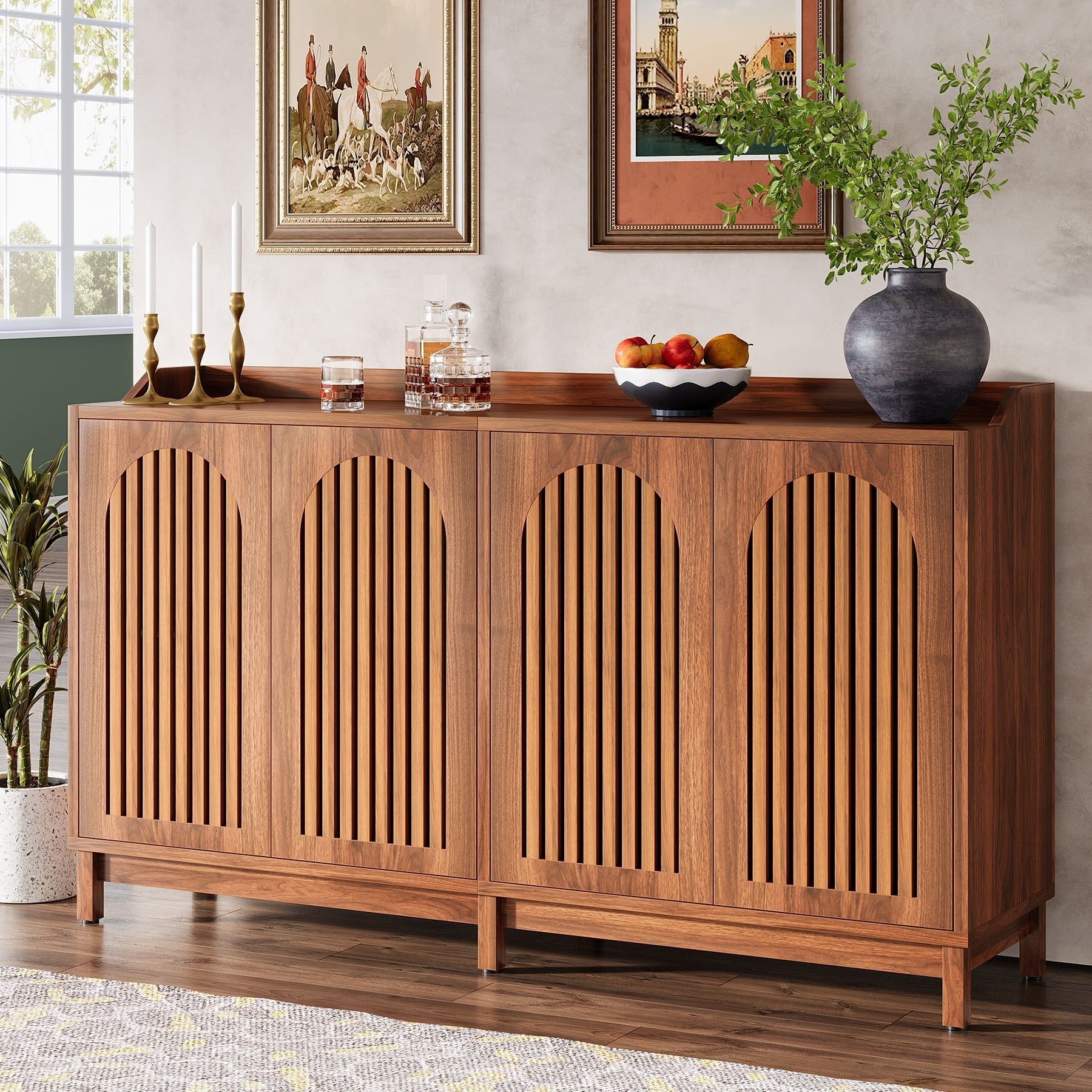 145 cm Sideboard Buffet, Farmhouse Storage Cabinet with Adjustable Shelf