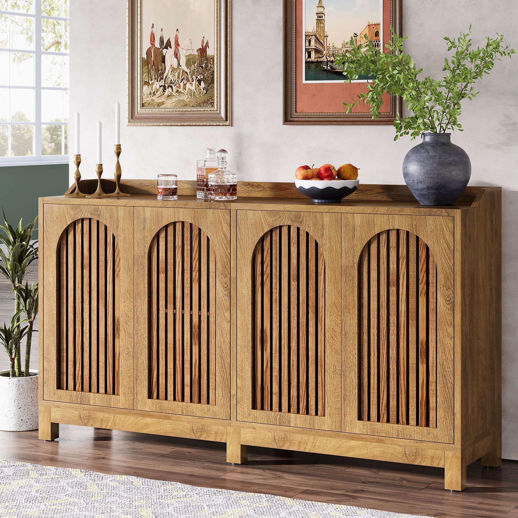 145 cm Sideboard Buffet, Farmhouse Storage Cabinet with Adjustable Shelf