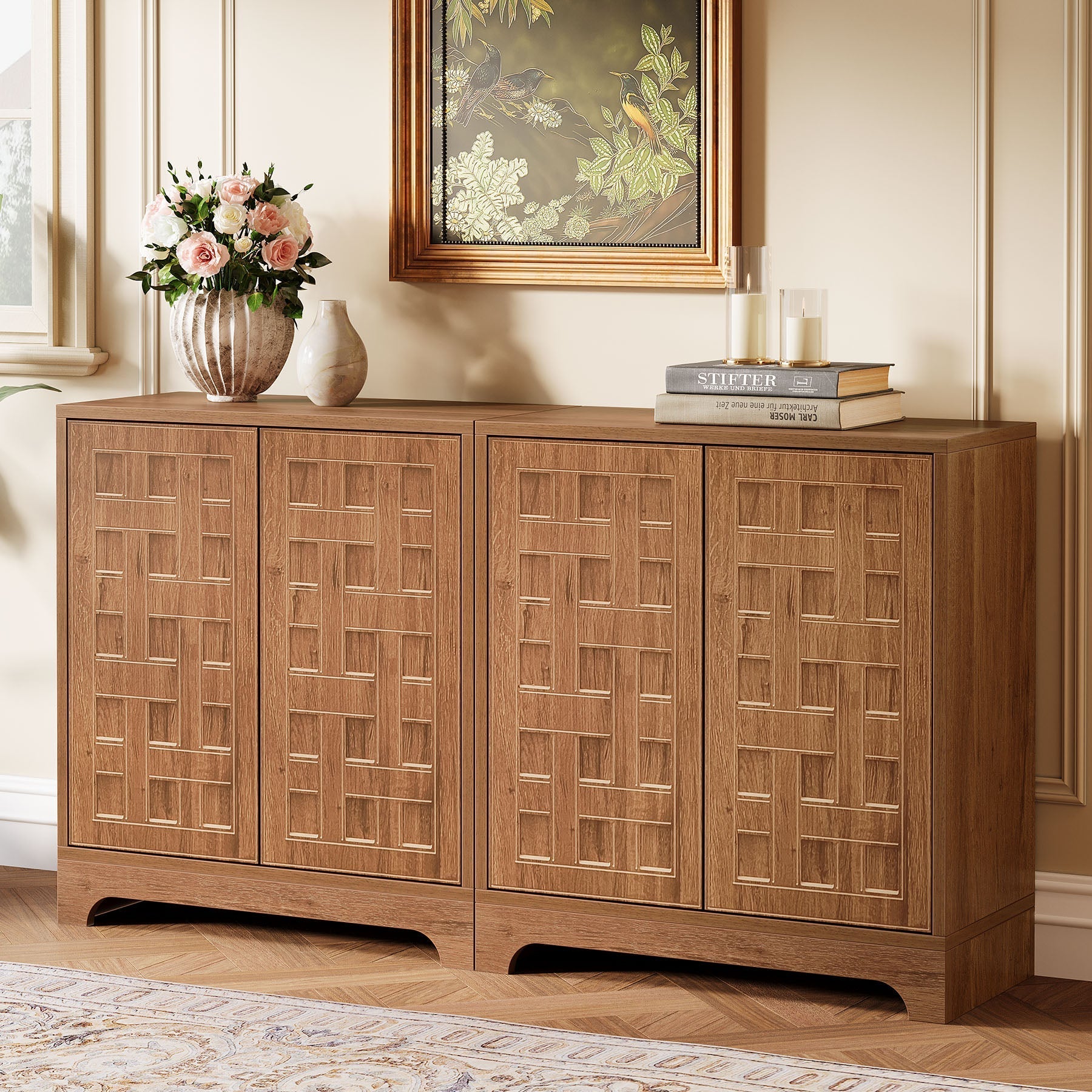 146.05 cm Set of 2 Sideboard Buffet, Storage Cabinet Credenza with Doors