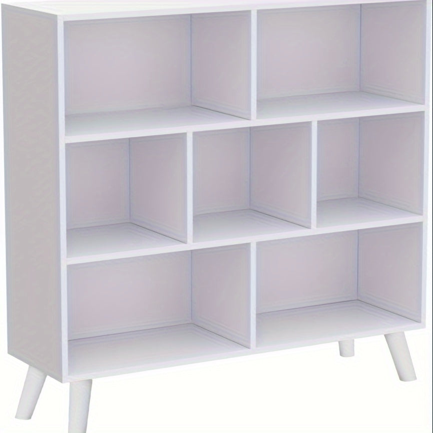 White Bookshelf, 3 Tier Modern Bookcase With Legs, Bookshelves Wood Storage Shelf, Open Book Shelves Cube Organizer, Freestanding Short Bookcases