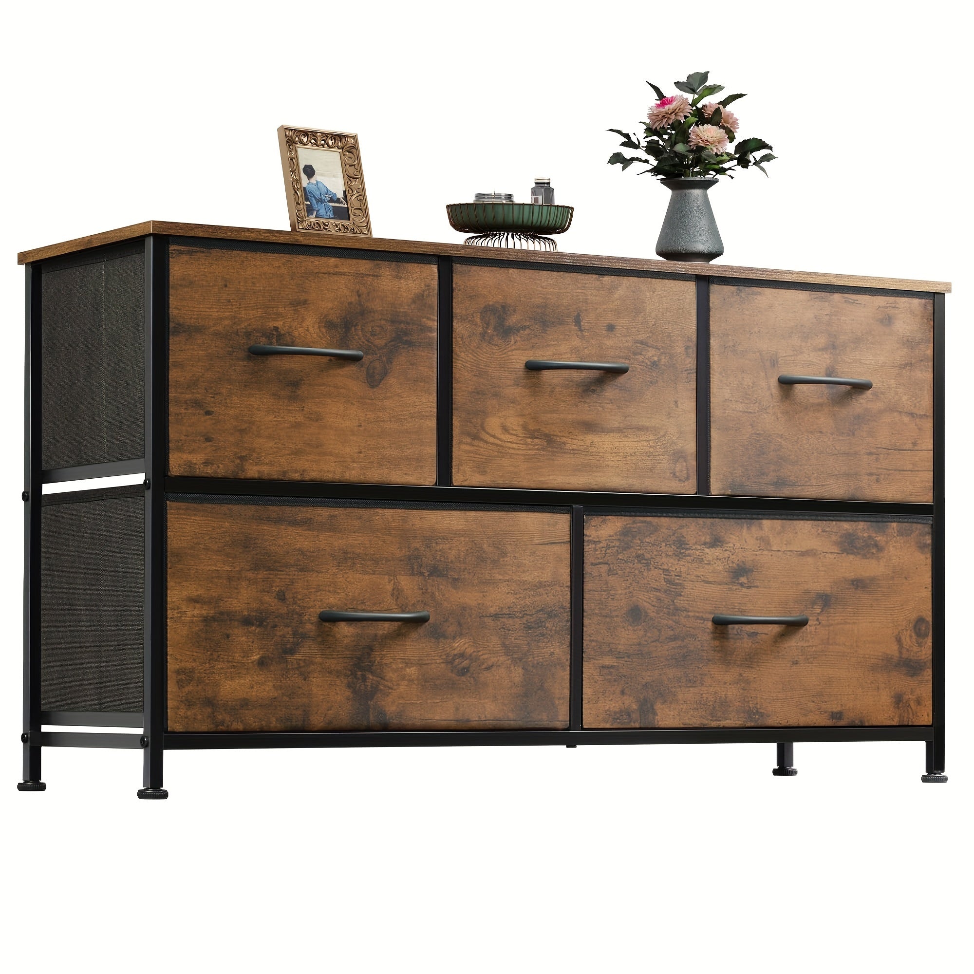 Modern 5-Drawer Fabric Storage Dresser - Freestanding, Wood Frame Organizer for Bedroom & Living Room