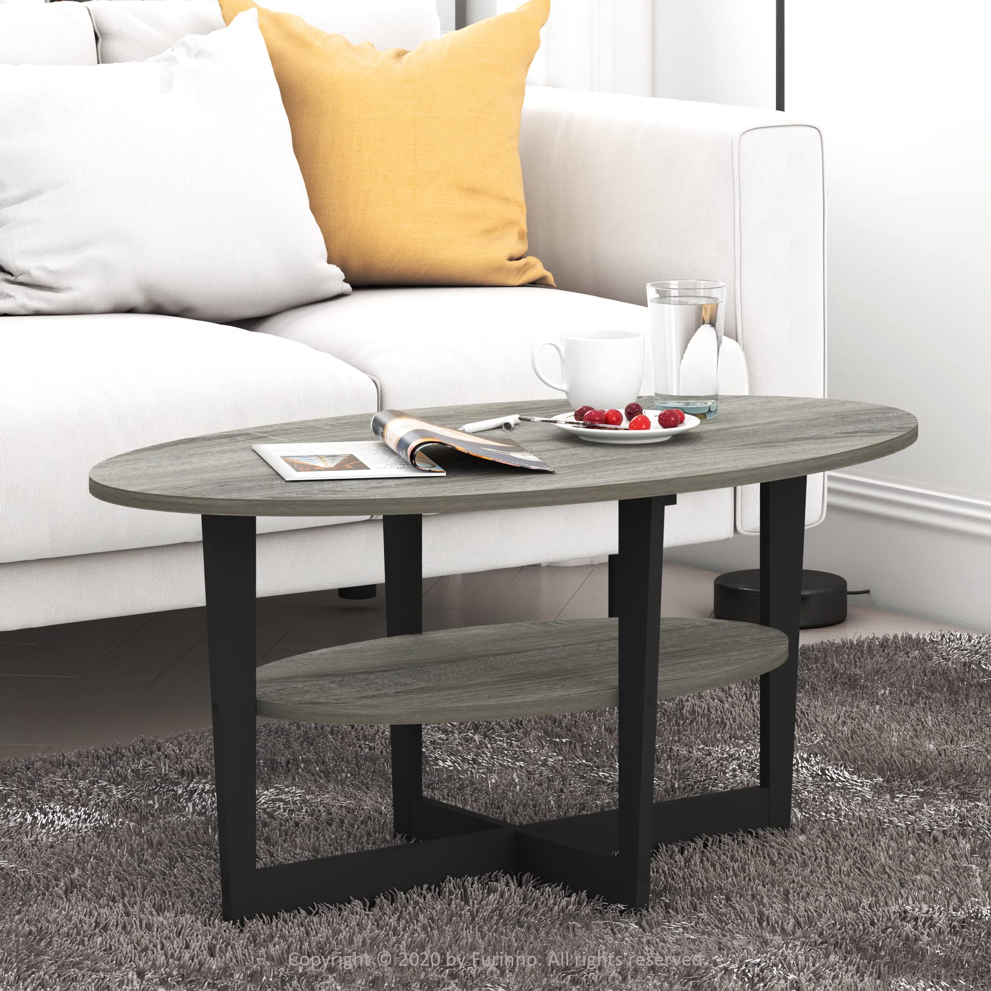 Multiple Colour Wooden Coffee Table for Living Room, Simple Design Oval Coffee Table with Storage Bin, Modern Center Table, Space-Saving, Stylish and Sturdy, Easy Assembly, Multifunctional Furniture for Home or Office