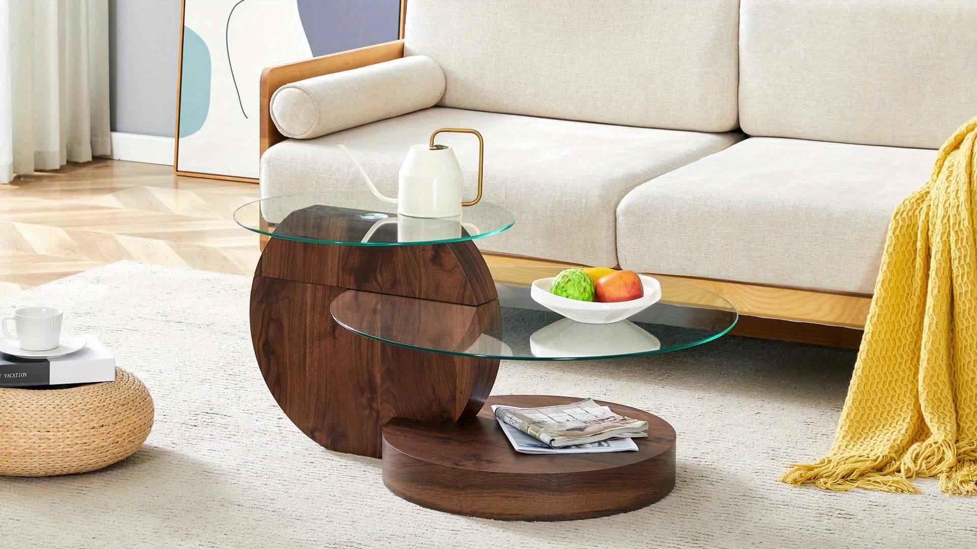 Exquisite Round Glass Coffee Table, Assembled into a Three-layer Storage Tea Table, Light Luxury Modern Simple Style, Suitable for Living Room Balcony, Courtyard, Office