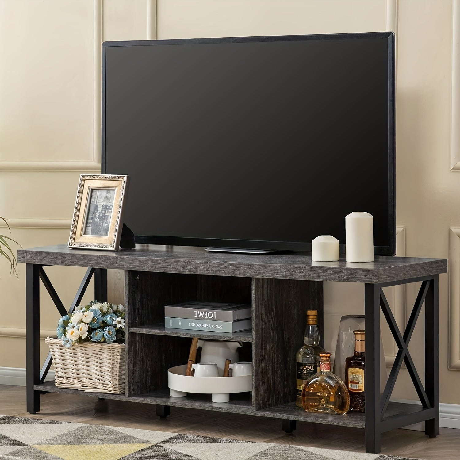 TV Stand For TV Up To 140 TV Cabinet With Open Storage, TV Console Unit With Shelving For Living Room, Entertainment Room