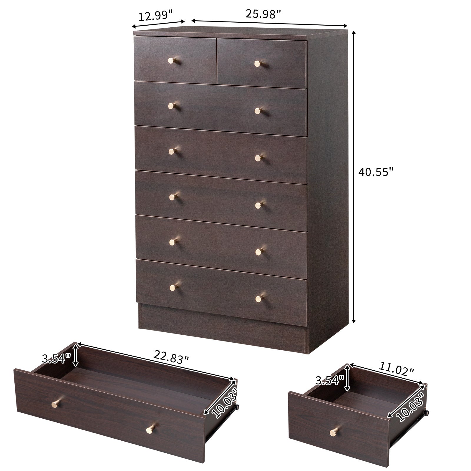 4/ 5/ 6/ 7 Drawer Wood Dresser for Bedroom, Chest of Drawers, Storage Organization Unit for Clothing, Brown