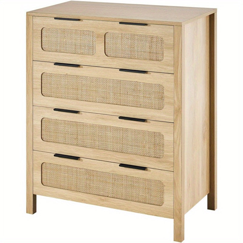 7 Drawer Rattan Dresser Boho Dresser Natural Rattan Chest of Drawers with Spacious for Bedroom Living Room and Hallway Rattan Nightstand with Sturdy HandlesandLegs Natural Wood