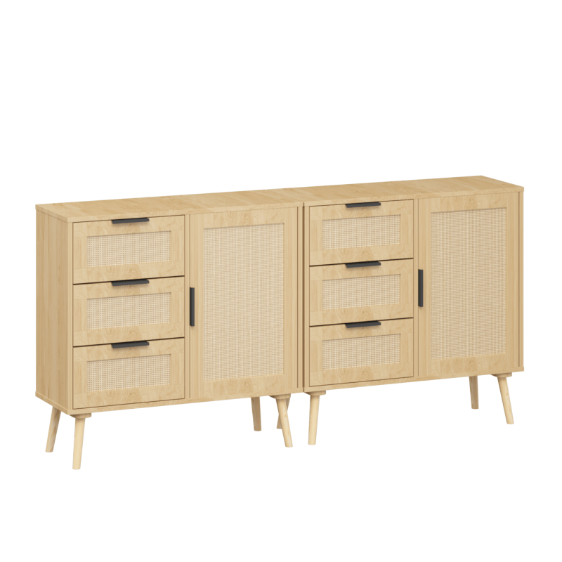 Modern Rattan Wood Dresser Wood Storage Cabinet Sideboard for Bedroom, Living Room, Entryway, Hallway, Storage Drawer Units