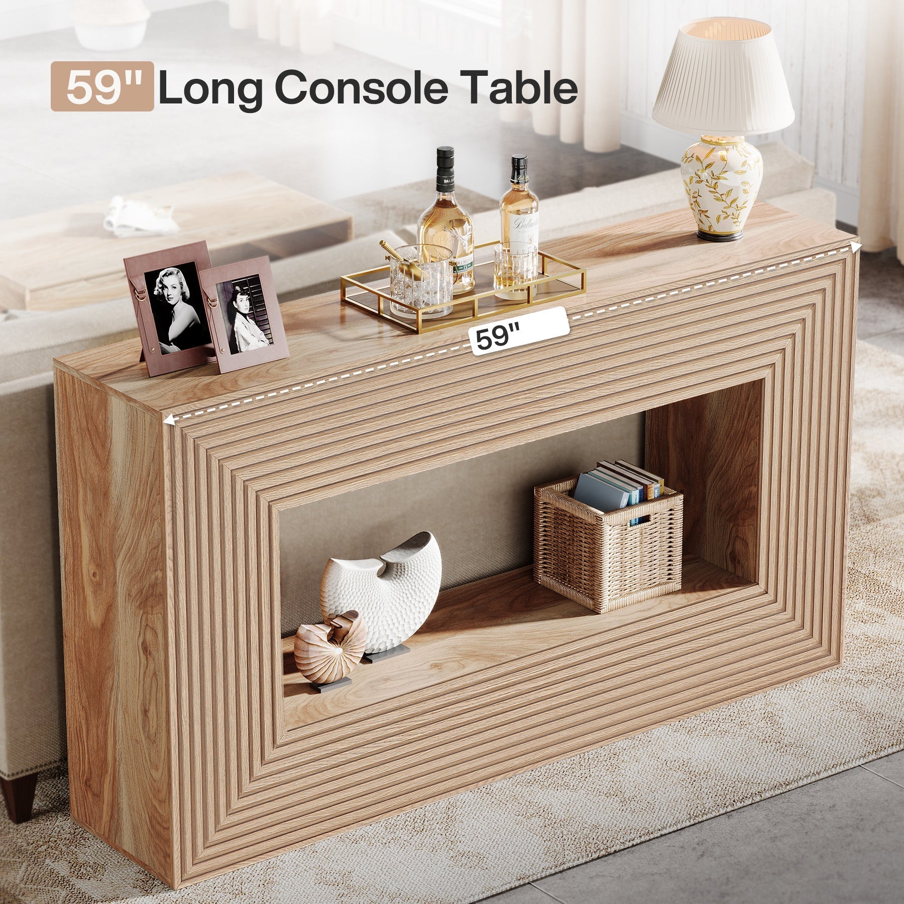 150 cm Console Table, Farmhouse Sofa Table Hallway Table with Storage