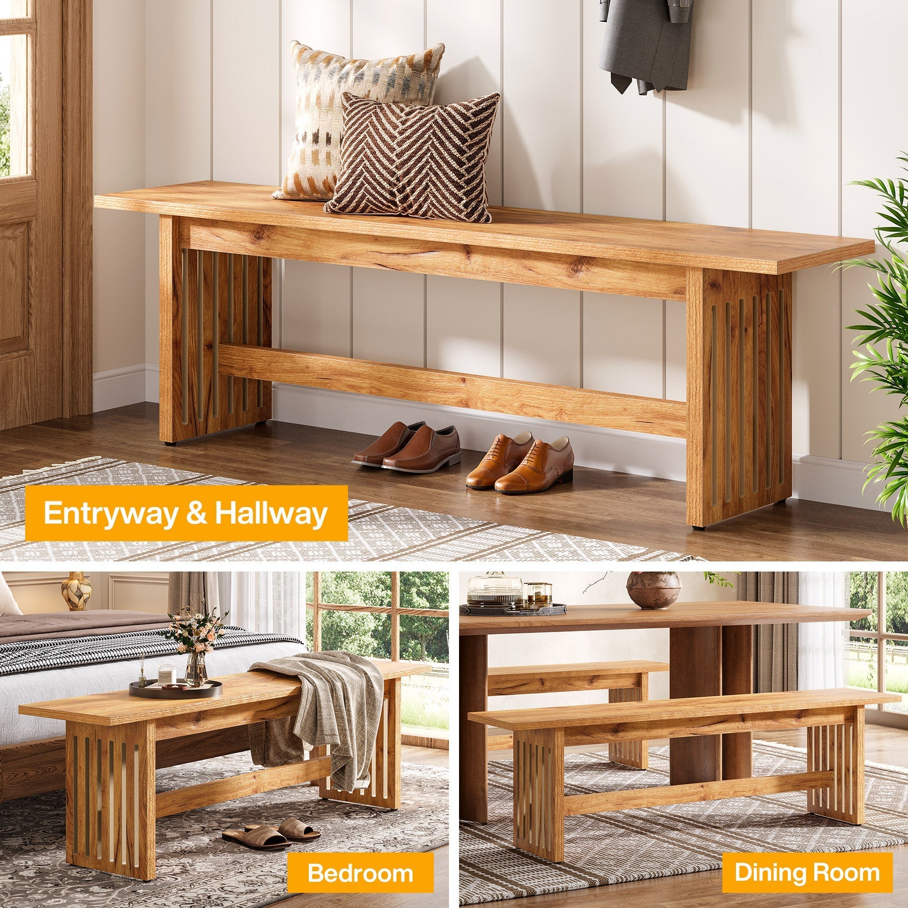 150 cm Entry Bench, Farmhouse Kitchen Bench, Bedroom Bed Bench