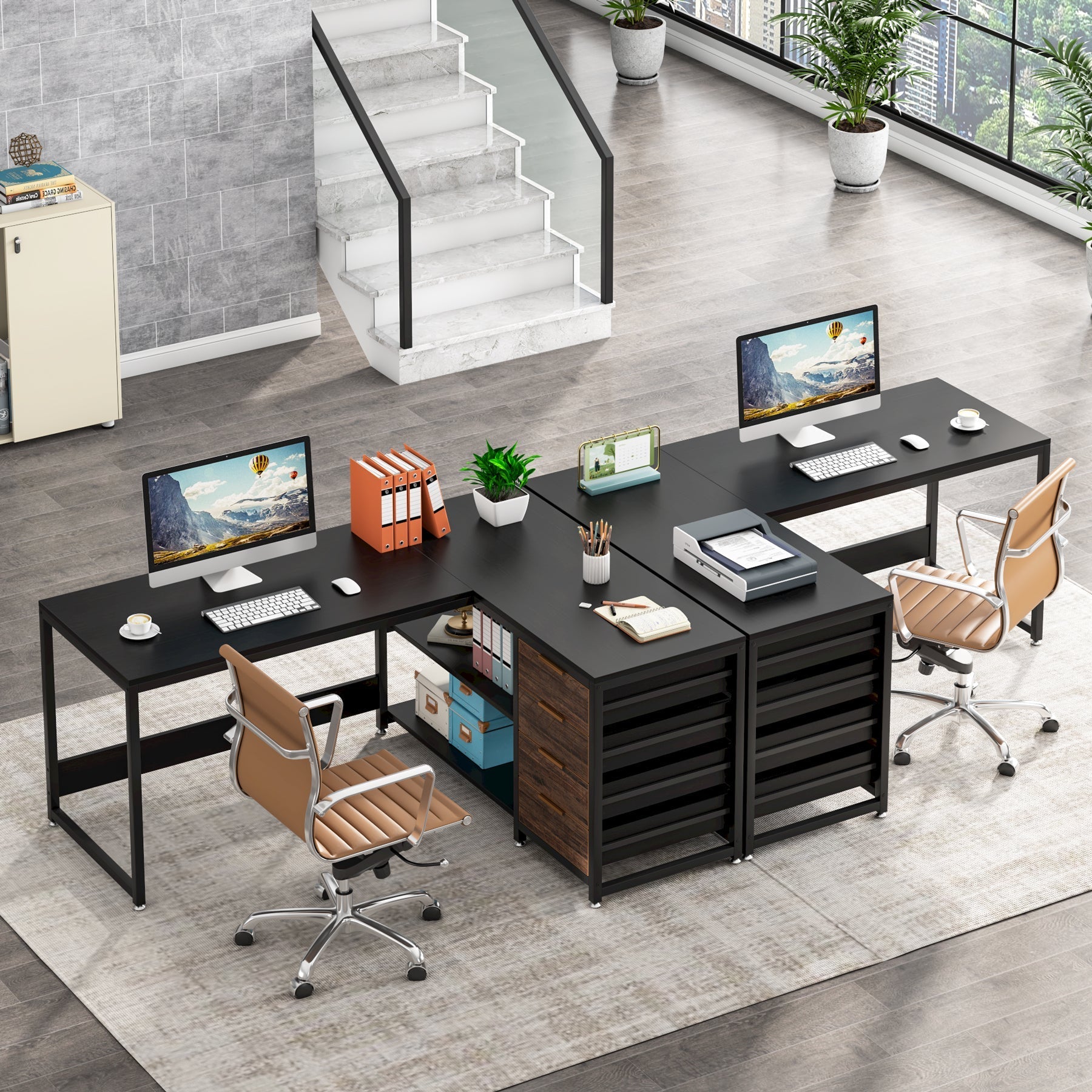 150 cm L-Shaped Desk, Reversible Corner Desk with Drawers & Shelves