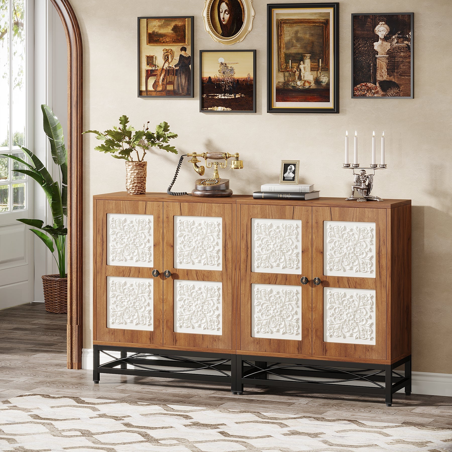 150 cm Sideboard Buffet Cabinet with Storage Shelves and Carved Design Doors