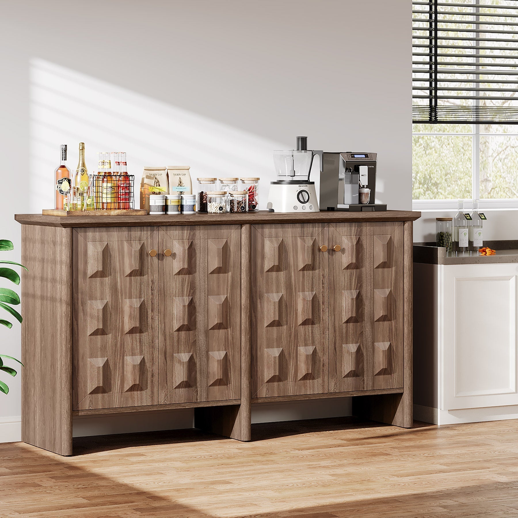 150 cm Sideboard Buffet, Console Cabinet Credenzas Coffee Bar Cabinet with Adjustable Shelf