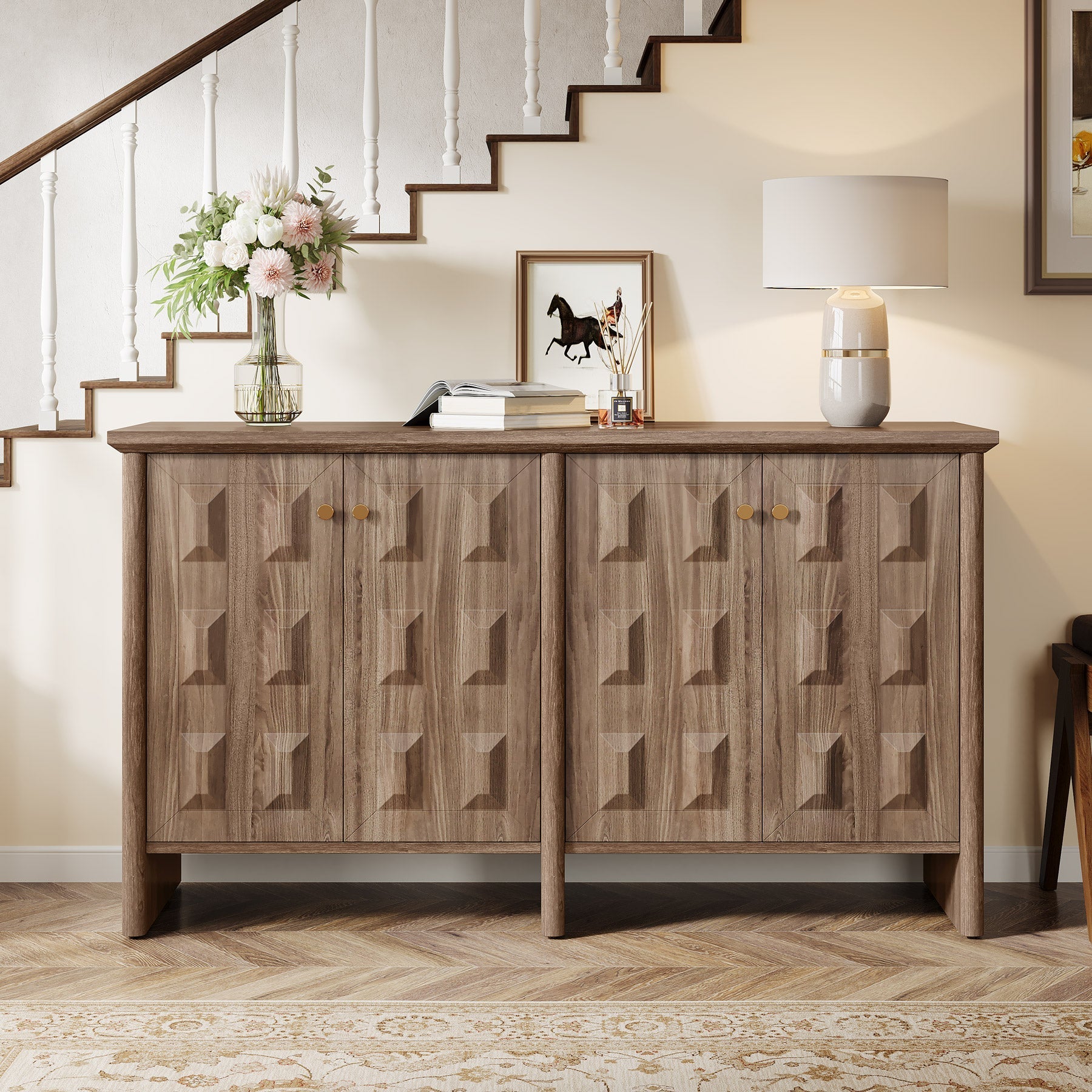 150 cm Sideboard Buffet, Console Cabinet Credenzas Coffee Bar Cabinet with Adjustable Shelf