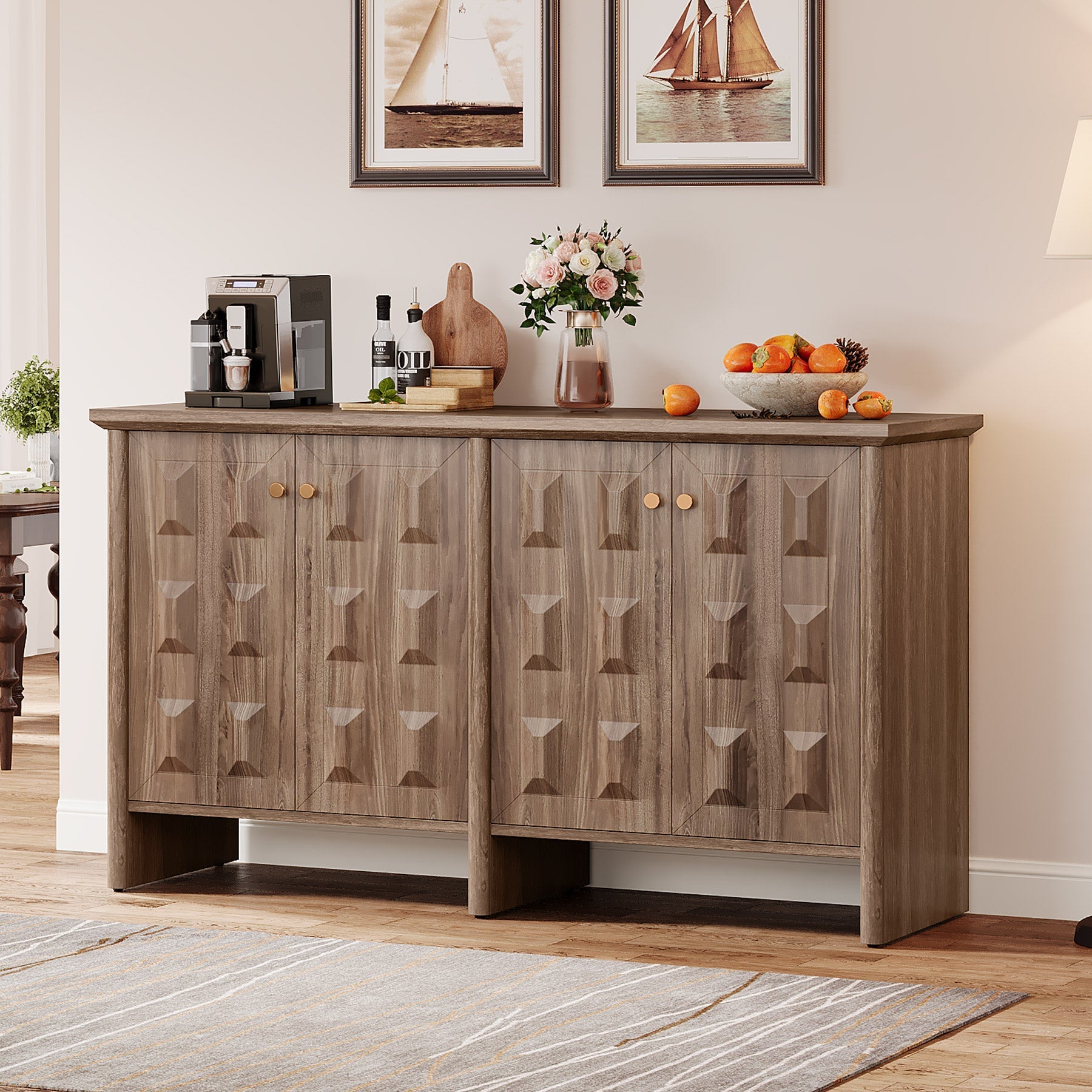 150 cm Sideboard Buffet, Console Cabinet Credenzas Coffee Bar Cabinet with Adjustable Shelf