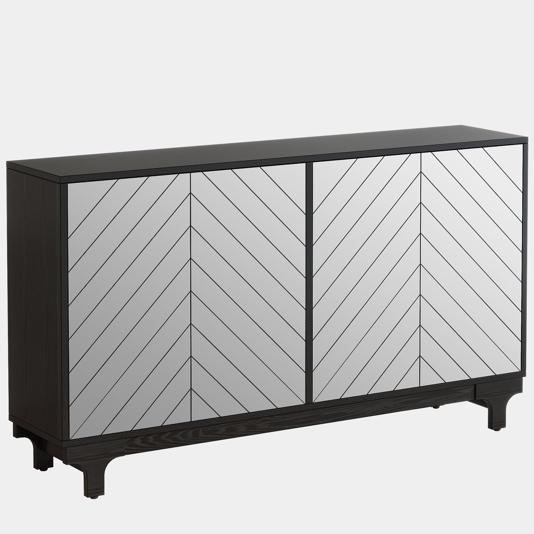 150 cm Sideboard Buffet, Modern Credenzas Storage Cabinet with 4 Acrylic Mirror Doors