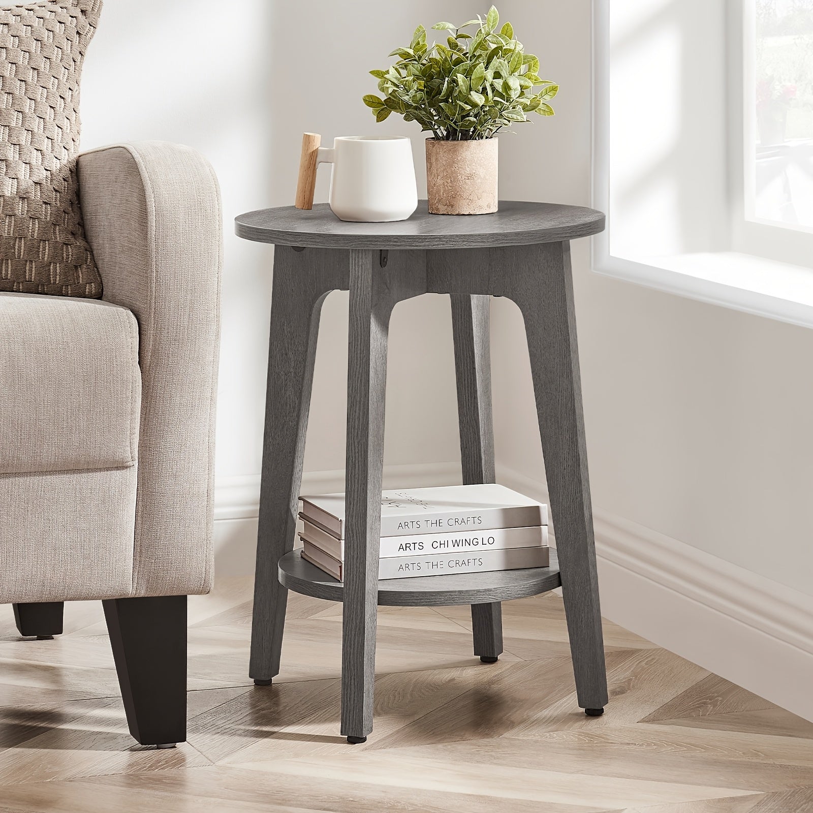 Round End Table Farmhouse End Table Coffee Table Round End Table Small Table End Tables Living Room Corner Table Drink Table, for Office, Bathroom, Hallway, Closet, Kitchen, End Table, Compact, Space-Saving, And Easy to Assem