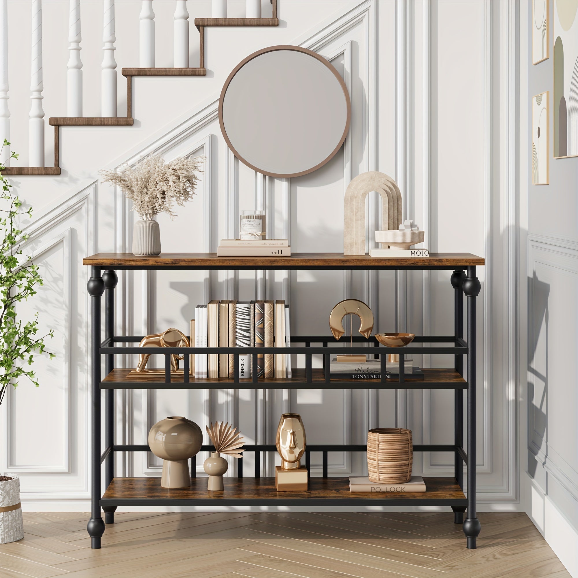 Console Table, Sofa Table, Gray Console Tables for Entryway, Living Room, Hallway, Foyer, Corridor, Office, Bedroom (Brown) - Dimensions in cm